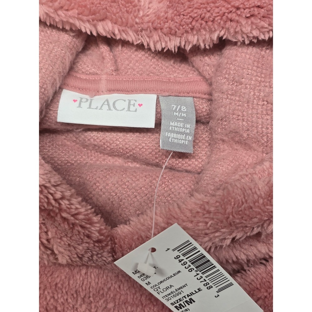 The Childrens Place Girls Flora Pink Snuggly Sherpa Pullover Hoodie Size M 7/8 - Picture 4 of 5